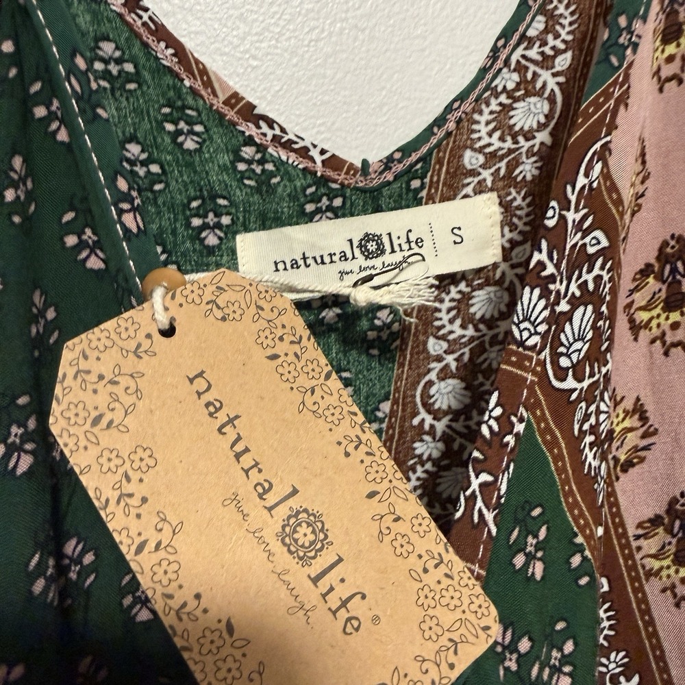 Natural Life NWT Gracie Green Pink Handkerchief Boho Maxi Dress Size Small - Picture 4 of 8